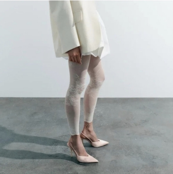 Zara Satin Pale Pink Slingback High Heels Minimalist Monochromatic Summer Shoes - Picture 12 of 12